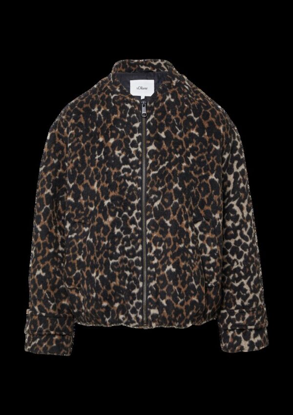 Wollmix-Blouson mit gerafftem Saum und Leo-Print