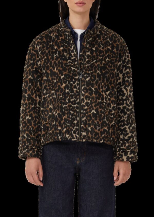 Wollmix-Blouson mit gerafftem Saum und Leo-Print