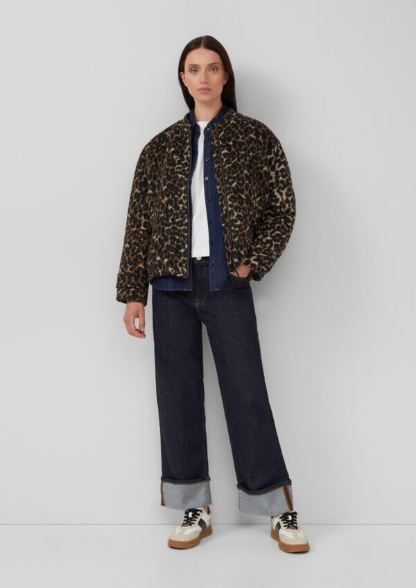 Wollmix-Blouson mit gerafftem Saum und Leo-Print