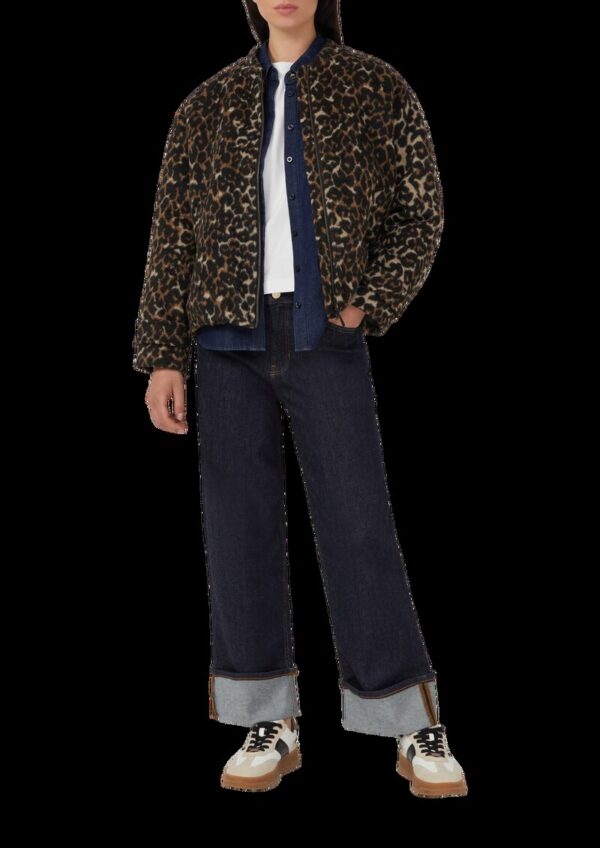 Wollmix-Blouson mit gerafftem Saum und Leo-Print