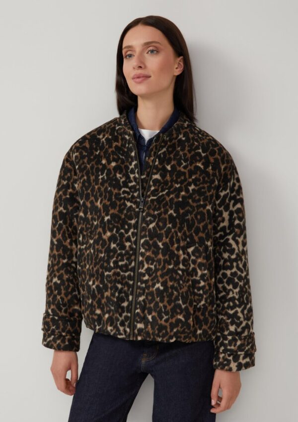 Wollmix-Blouson mit gerafftem Saum und Leo-Print