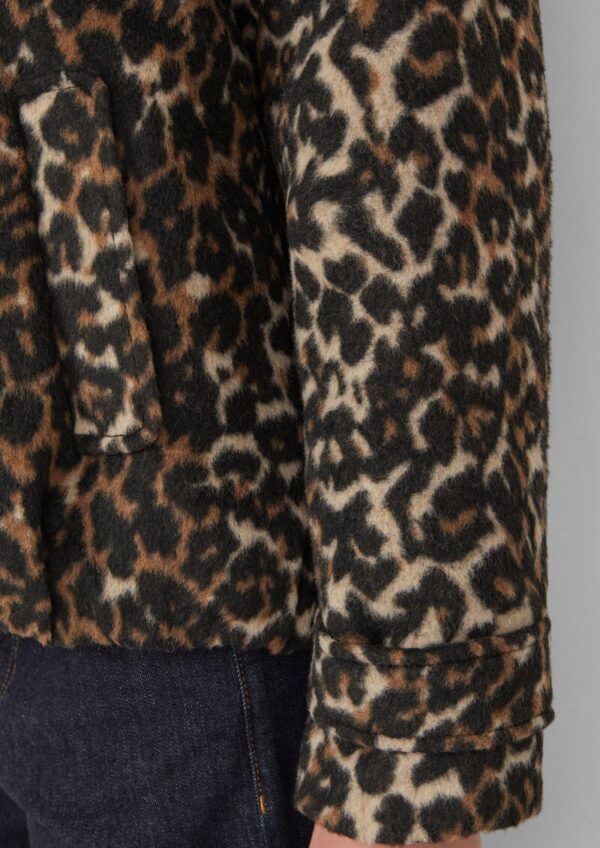 Wollmix-Blouson mit gerafftem Saum und Leo-Print