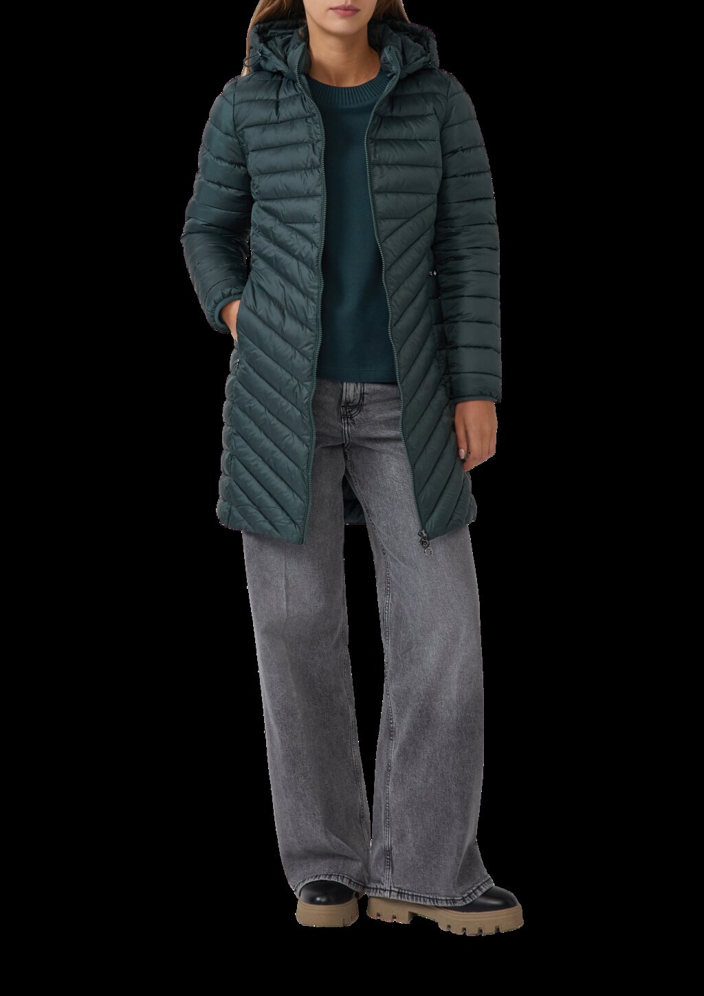 Packbarer leichter Mantel mit Zwei-Wege-Reißverschluss und abnehmbarer Kapuze