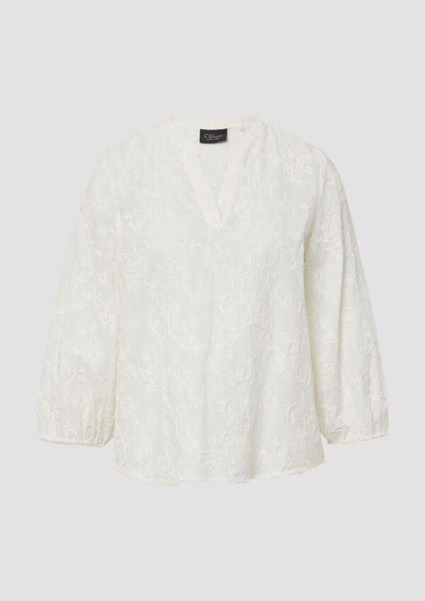 Baumwollbluse mit Stickereien und 3/4-Ärmeln