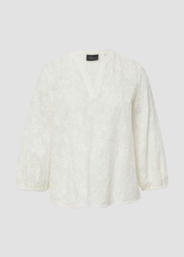 Baumwollbluse mit Stickereien und 3/4-Ärmeln