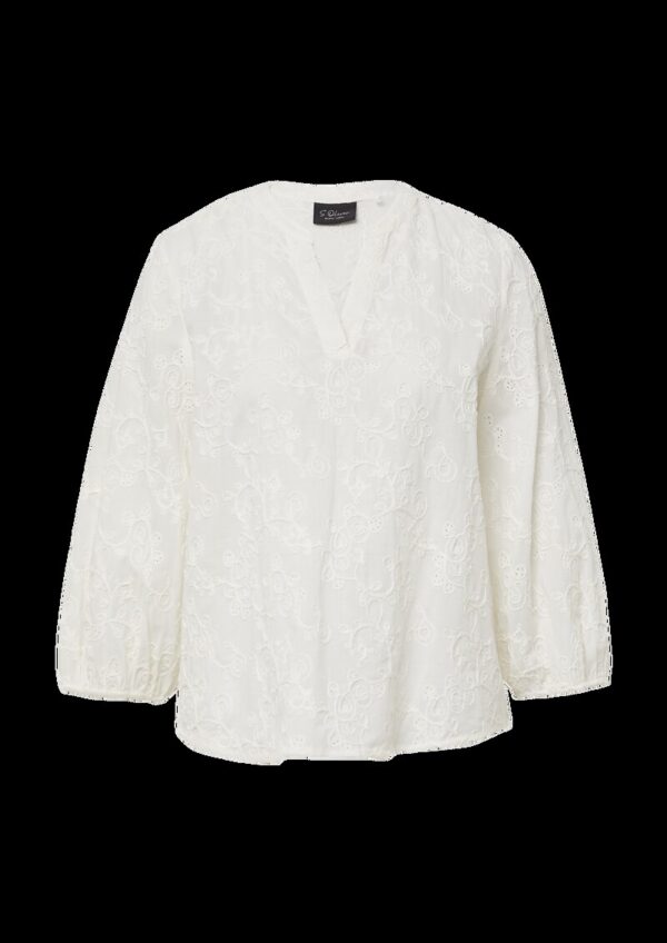 Baumwollbluse mit Stickereien und 3/4-Ärmeln