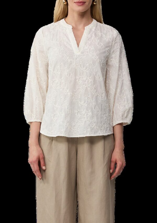 Baumwollbluse mit Stickereien und 3/4-Ärmeln