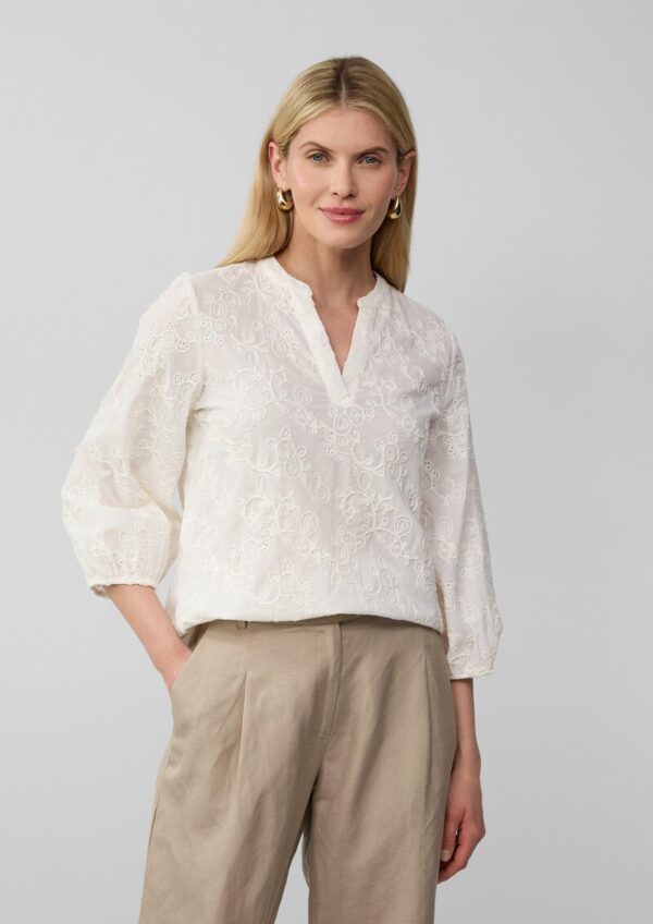 Baumwollbluse mit Stickereien und 3/4-Ärmeln