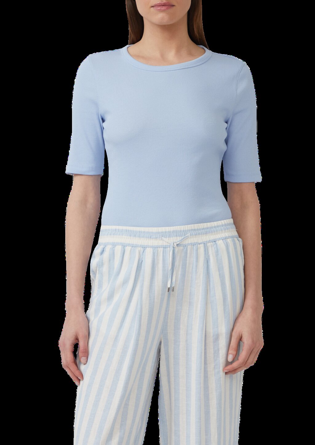 Geripptes T-Shirt im Slim Fit aus Baumwollmix