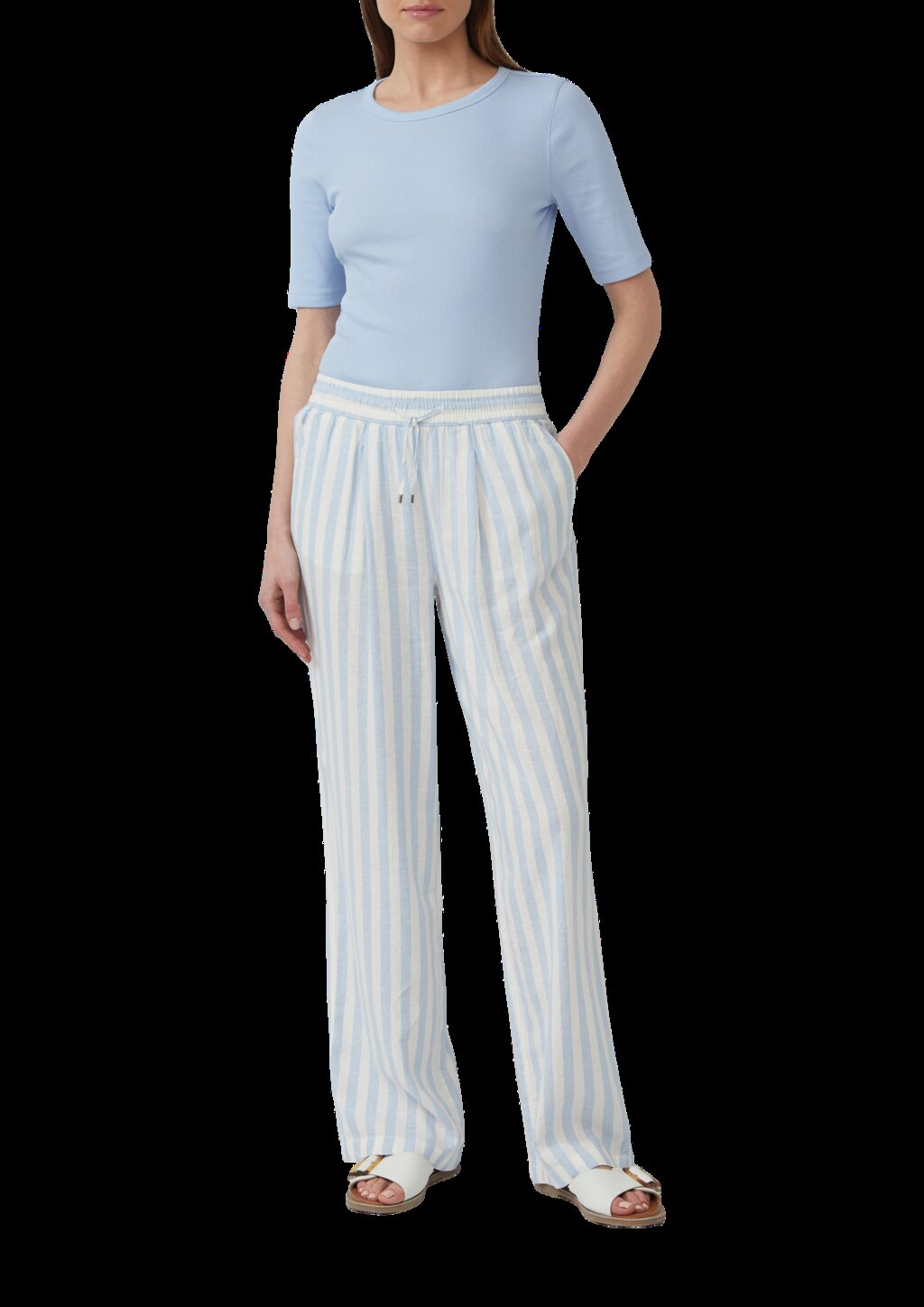 Geripptes T-Shirt im Slim Fit aus Baumwollmix