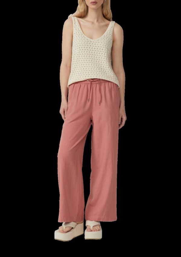 Leinenmixhose mit Gummizug und weitem Bein