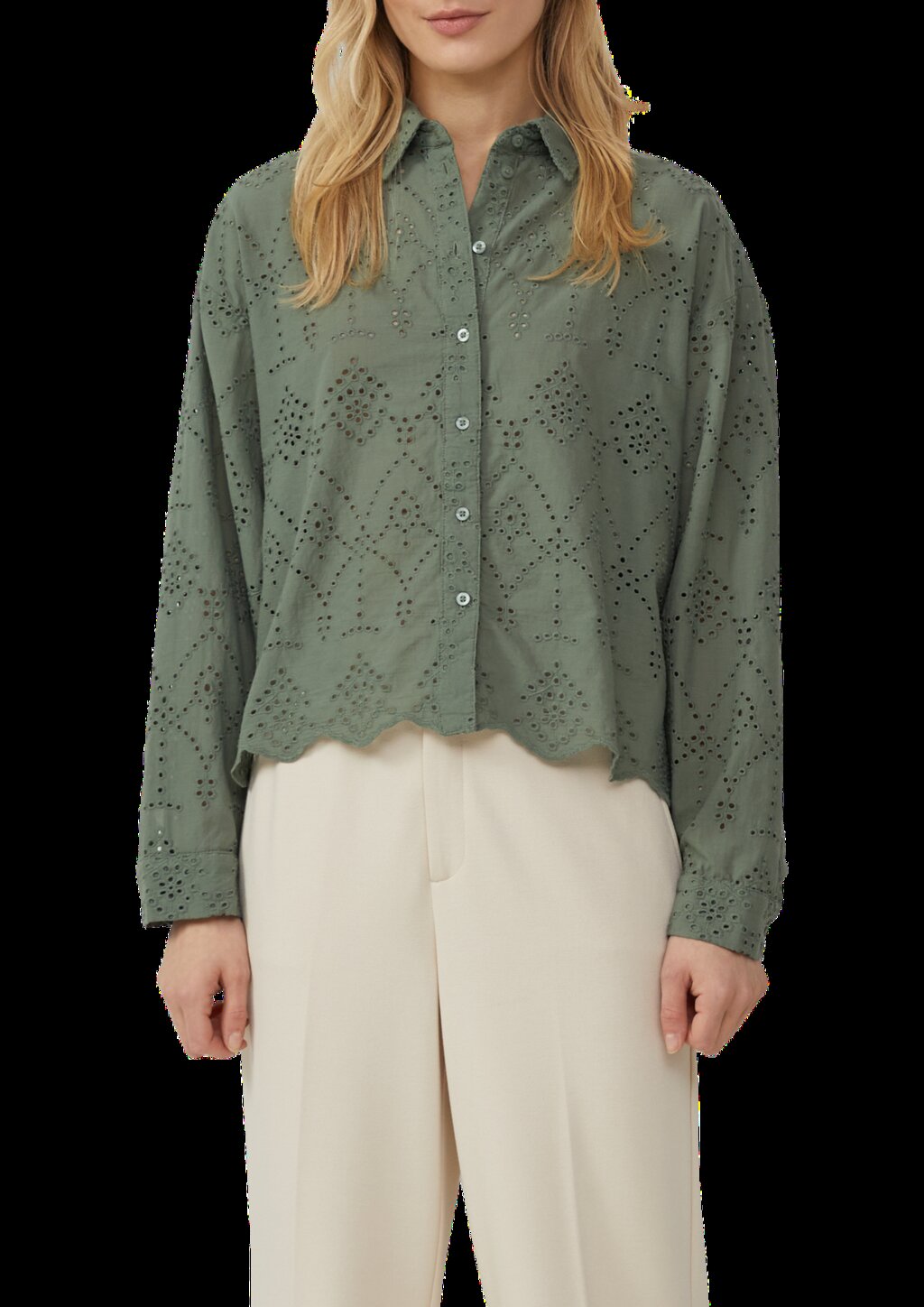 Verkürzte Bluse mit Lochstickerei