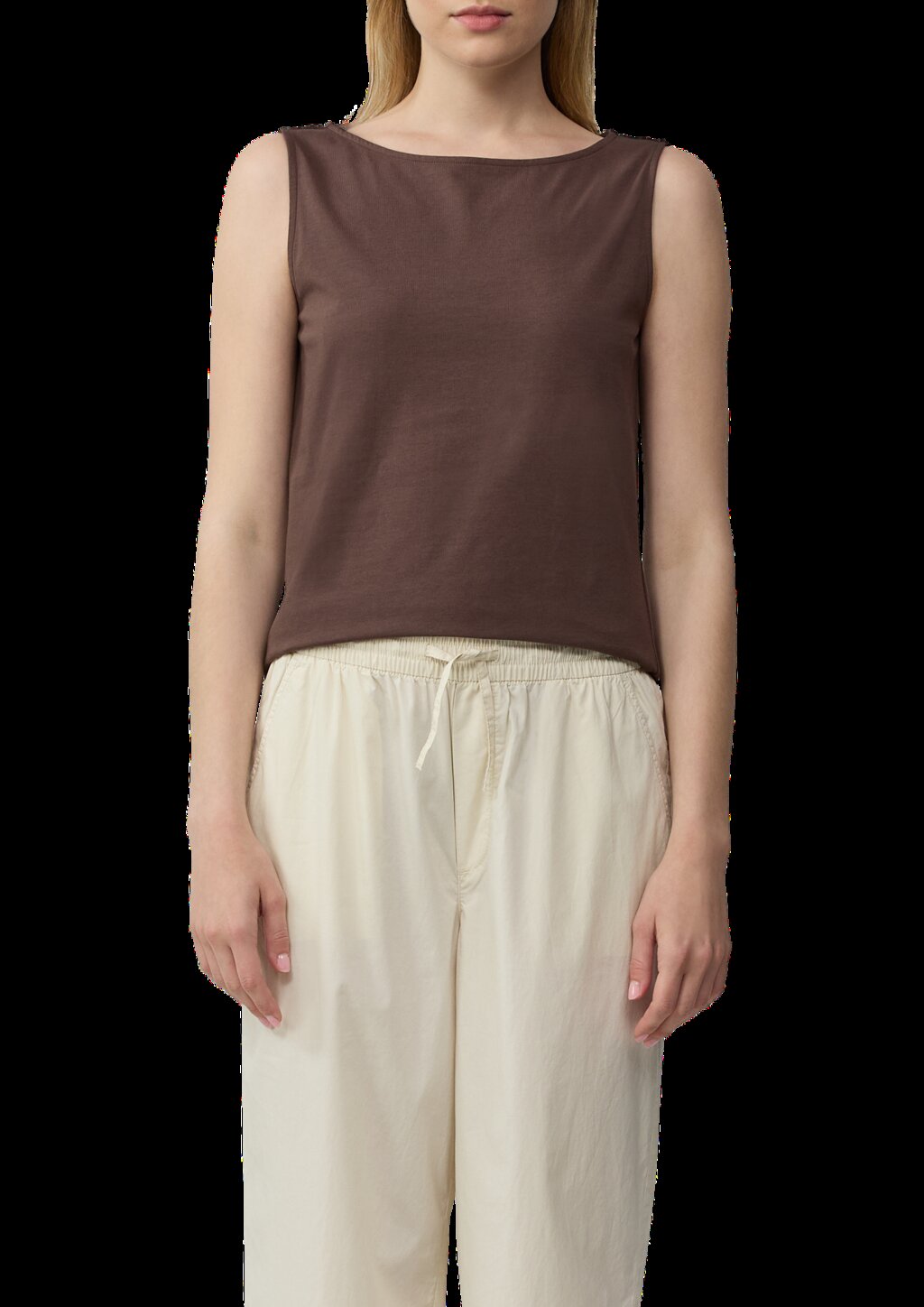 Top aus Baumwollmix mit U-Boot-Ausschnitt