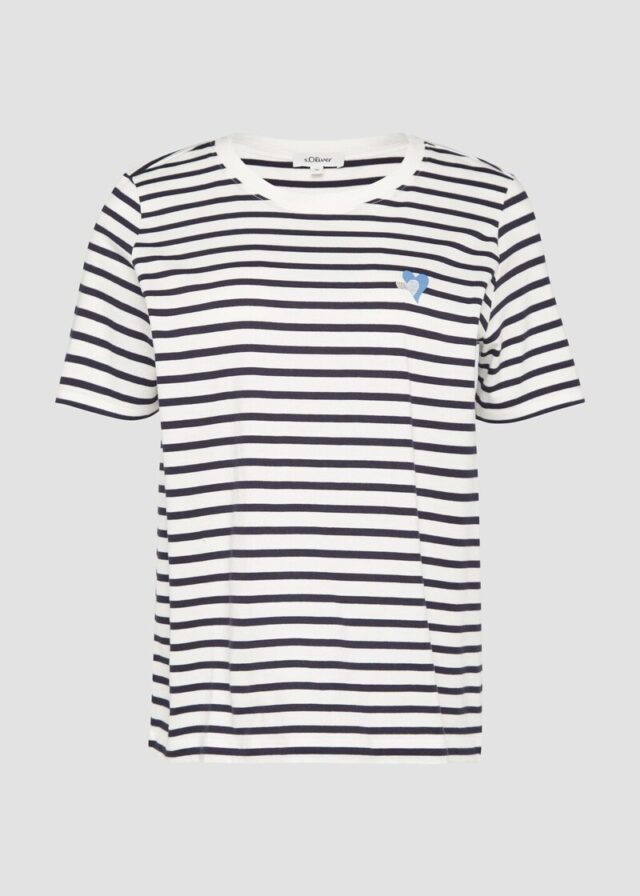 Gestreiftes T-Shirt im Relaxed Fit mit Herz-Stickerei