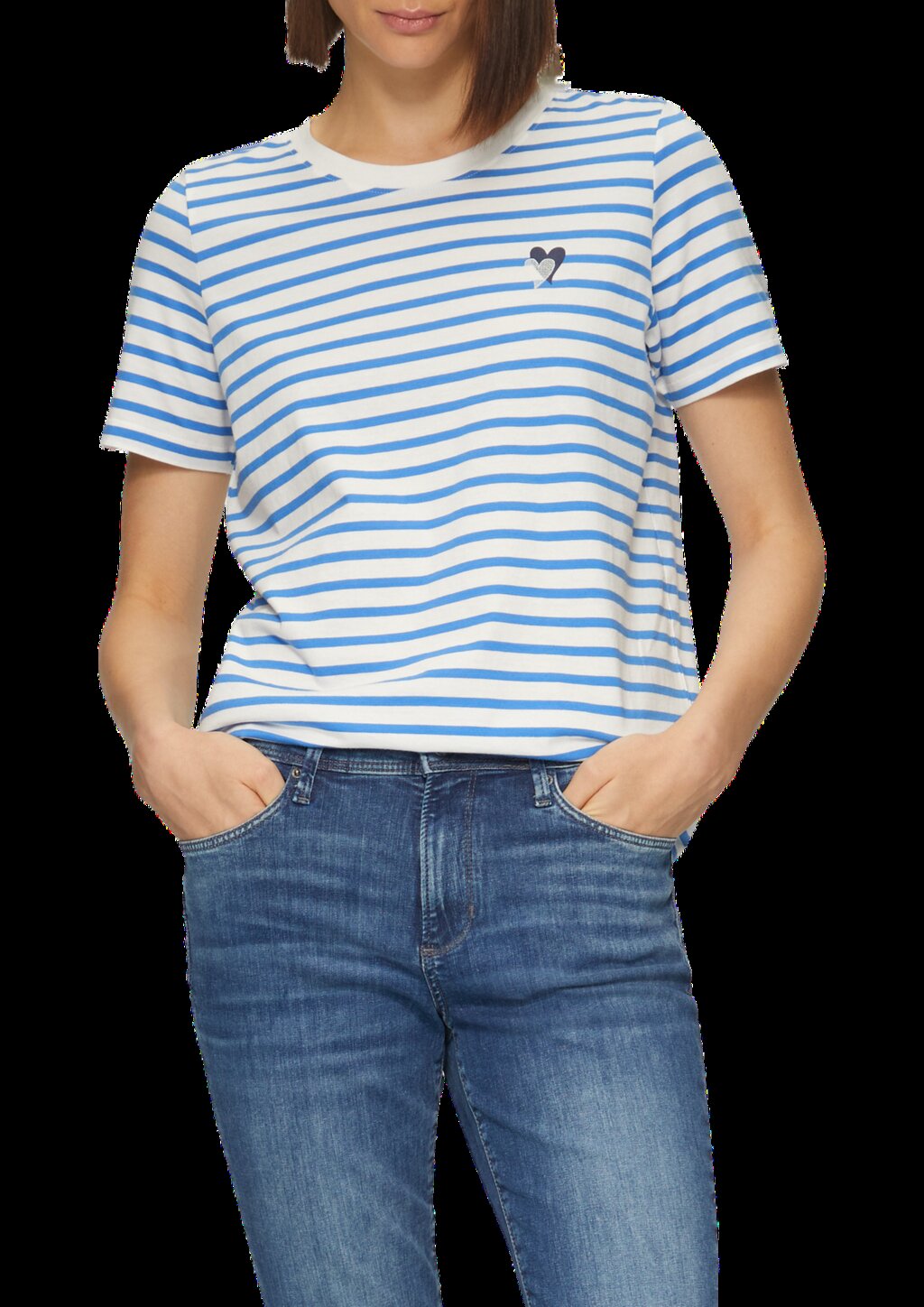 Gestreiftes T-Shirt im Relaxed Fit mit Herz-Stickerei