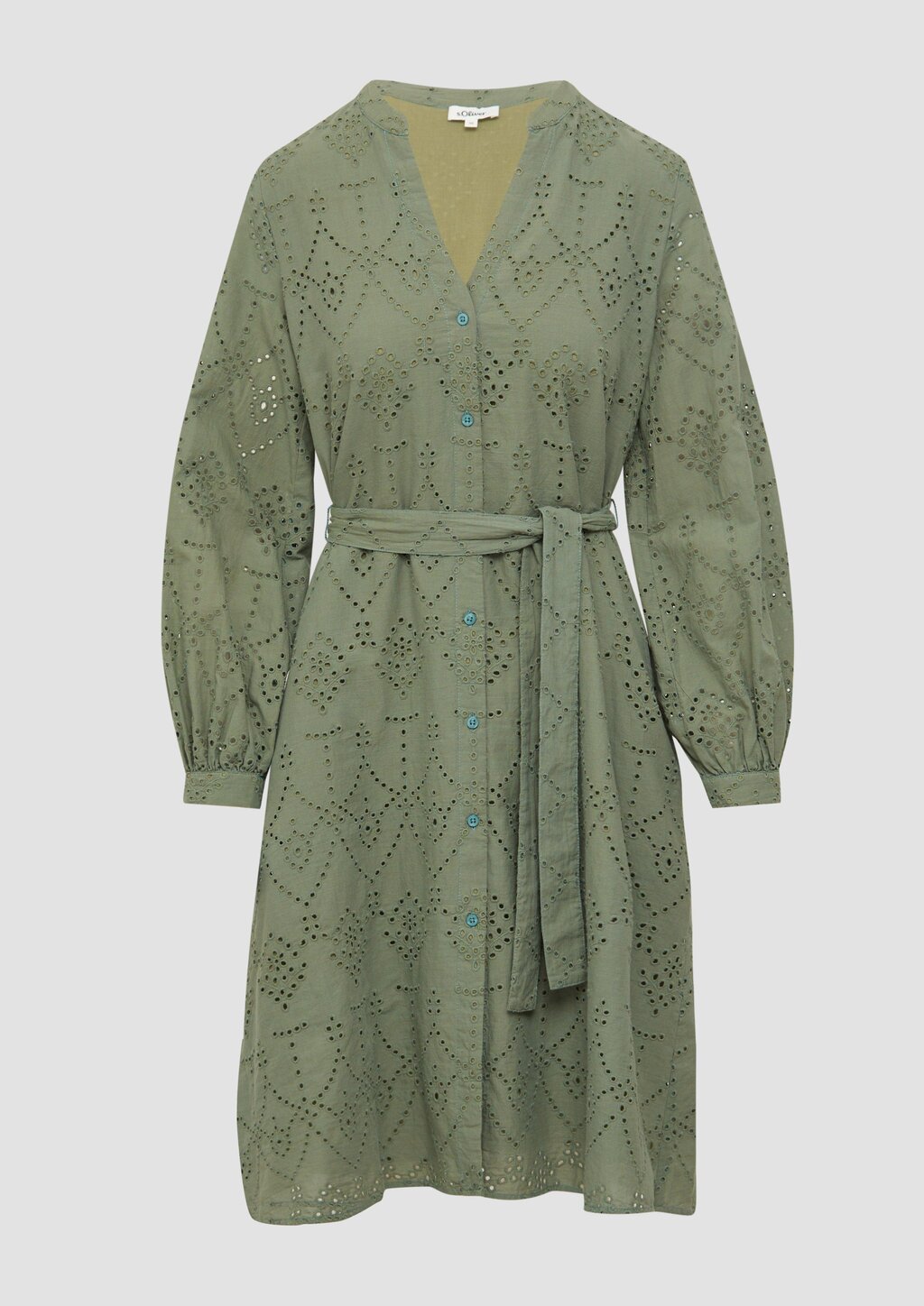 Kleid in A-Shape mit Lochstickerei und Eingrifftaschen