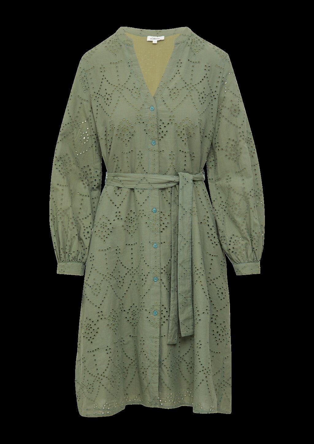 Kleid in A-Shape mit Lochstickerei und Eingrifftaschen