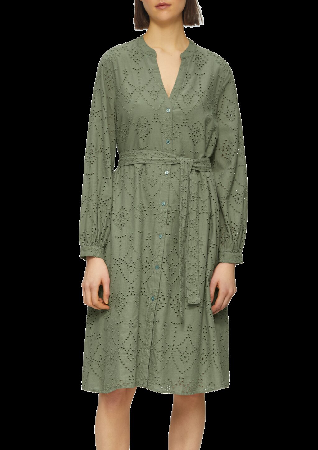 Kleid in A-Shape mit Lochstickerei und Eingrifftaschen