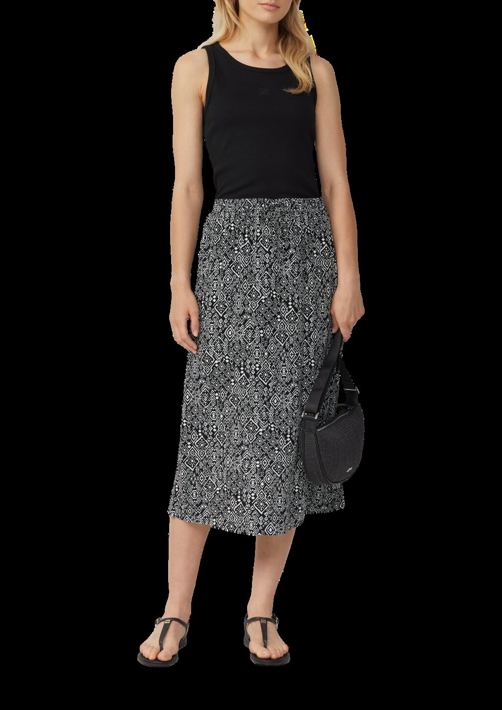 Midi-Rock aus Viskose mit Eingrifftaschen und Tunnelzug