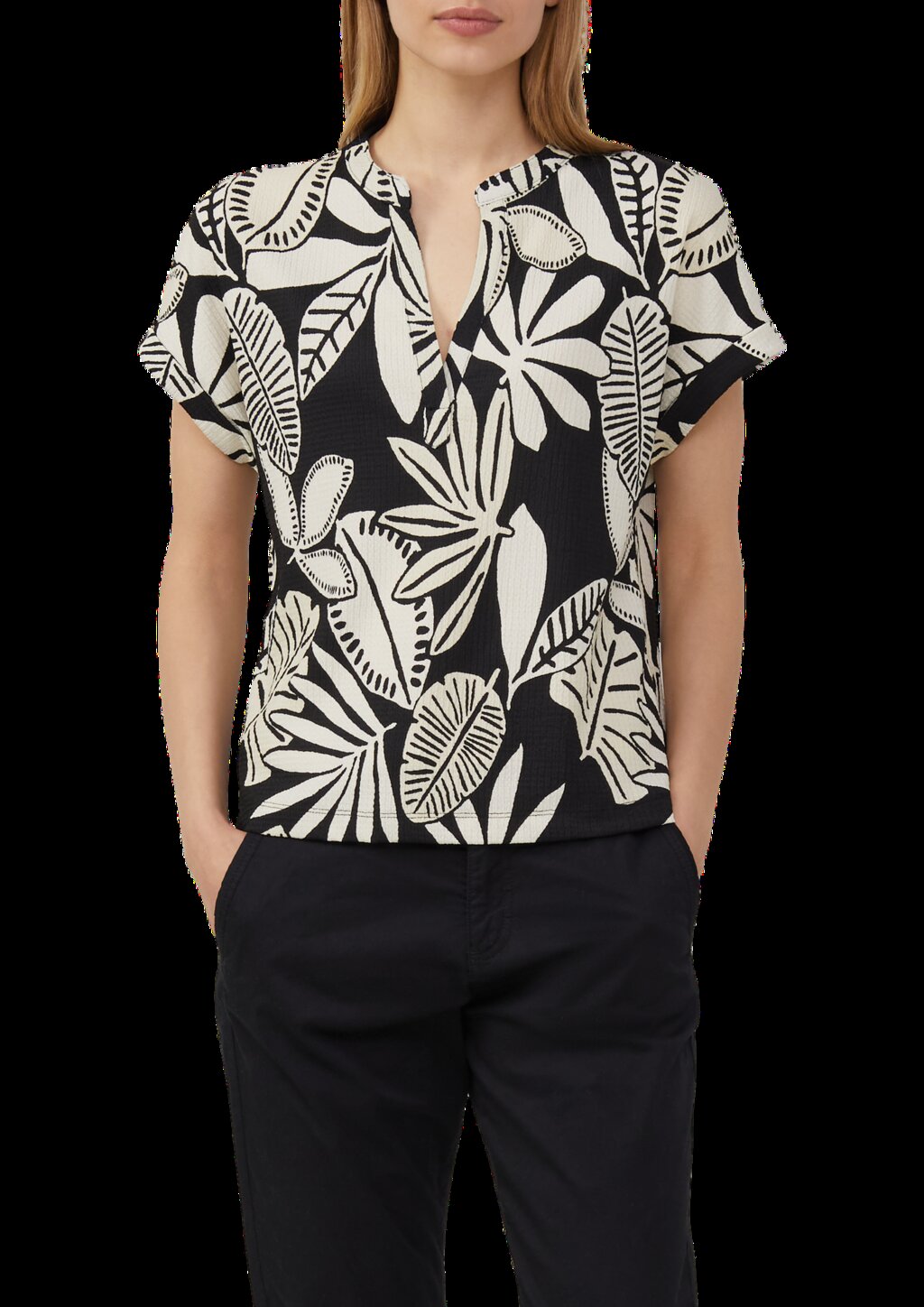 Strukturiertes T-Shirt im Relaxed Fit mit V-Ausschnitt