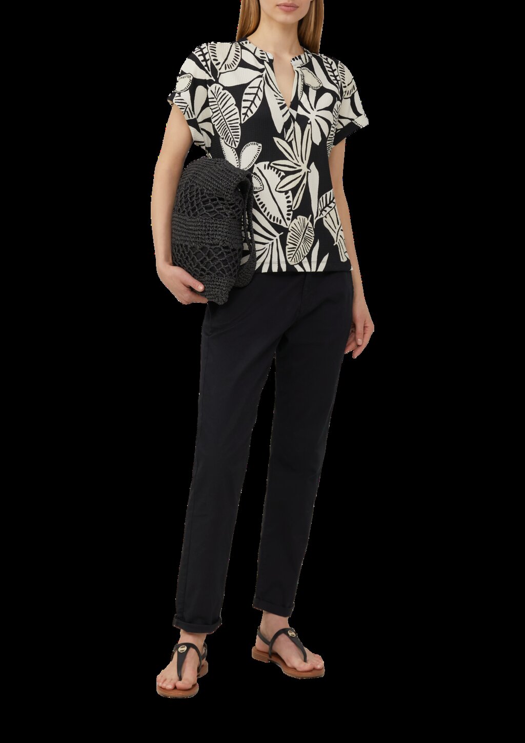 Strukturiertes T-Shirt im Relaxed Fit mit V-Ausschnitt