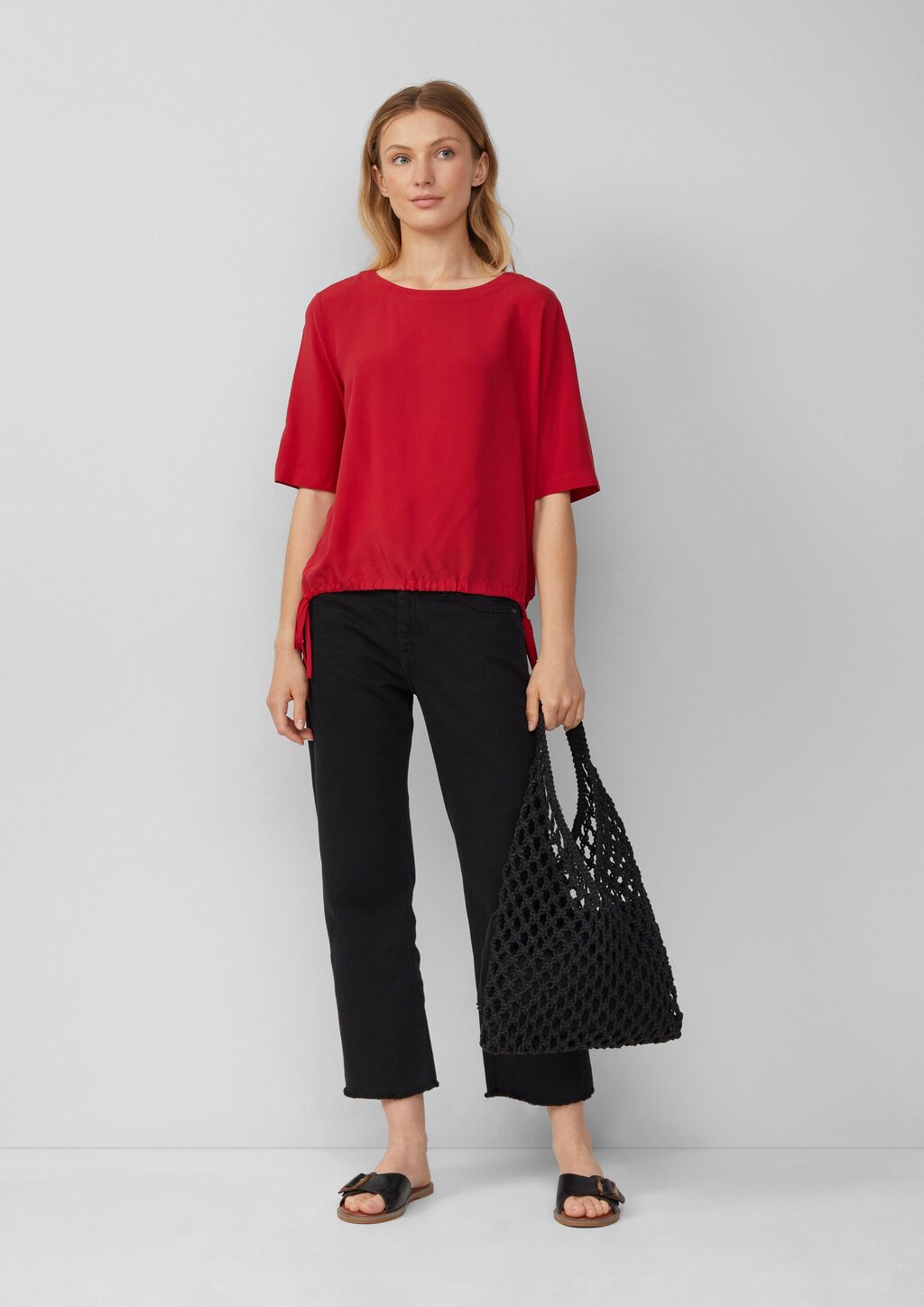 Gemusterte Shirt-Bluse mit verstellbarem Saum