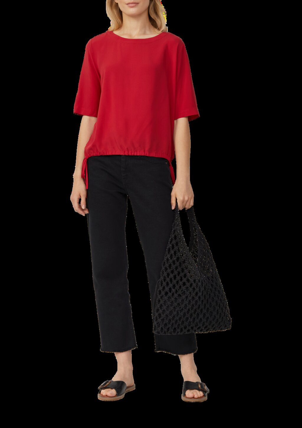 Gemusterte Shirt-Bluse mit verstellbarem Saum