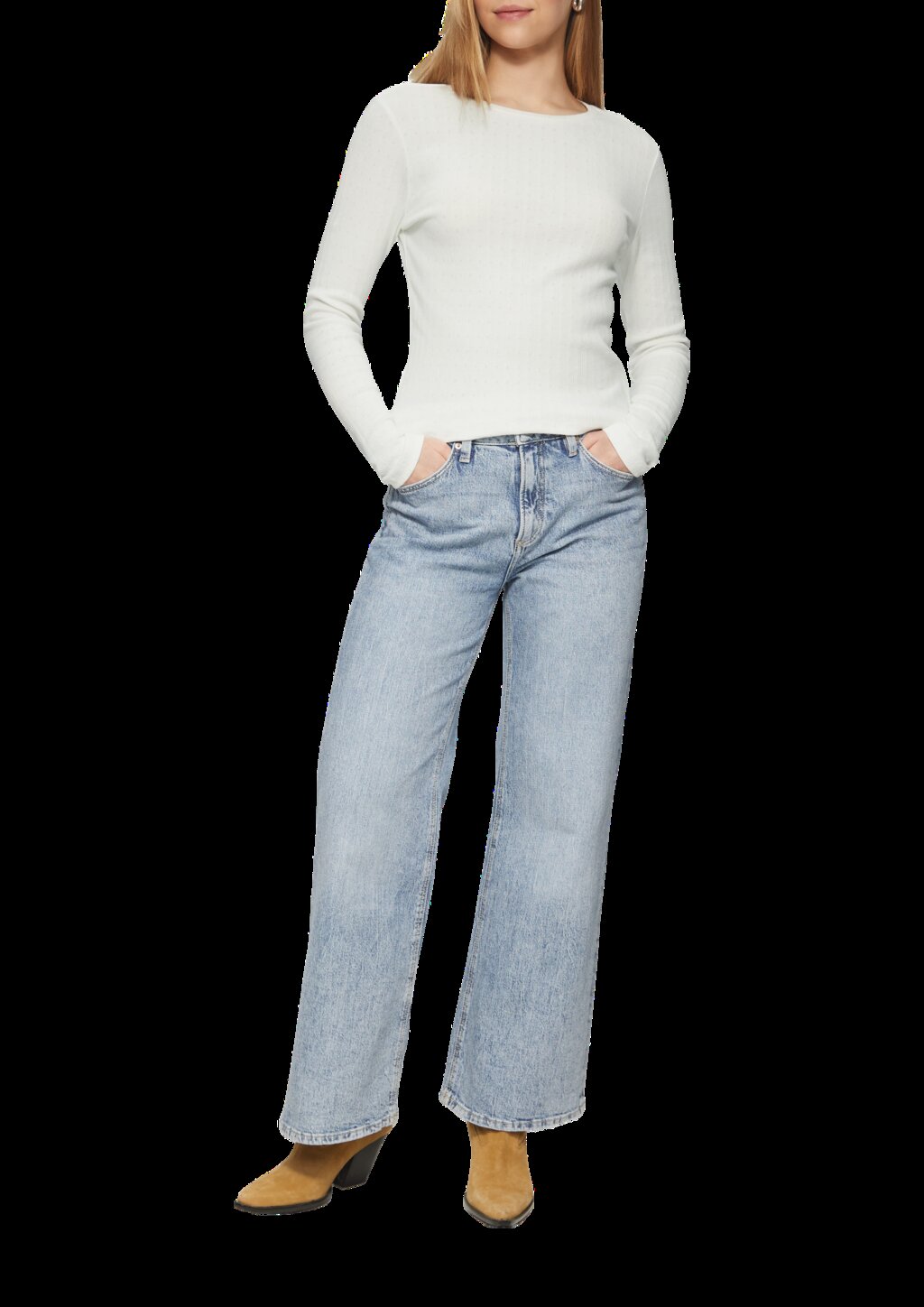 Slim Fit Langarmshirt mit Ajourmuster