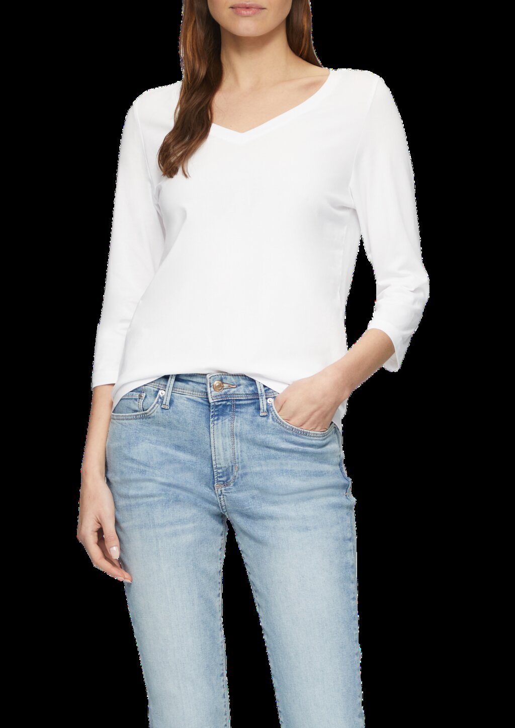 Jerseyshirt mit V-Ausschnitt und 3/4-Ärmeln