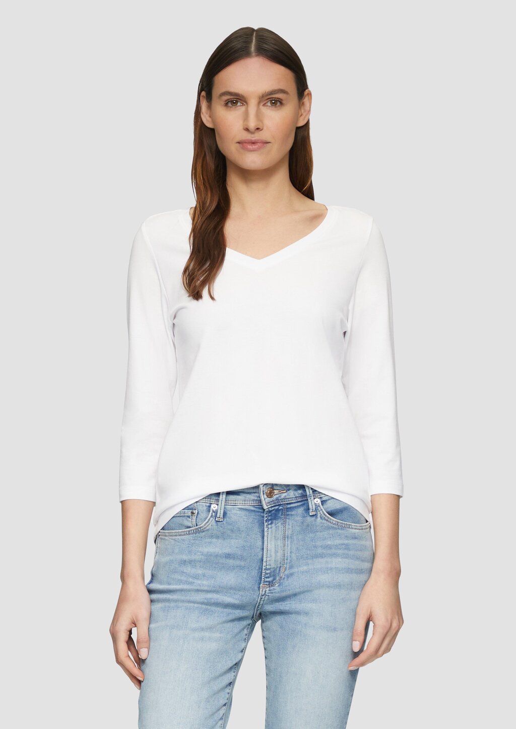 Jerseyshirt mit V-Ausschnitt und 3/4-Ärmeln