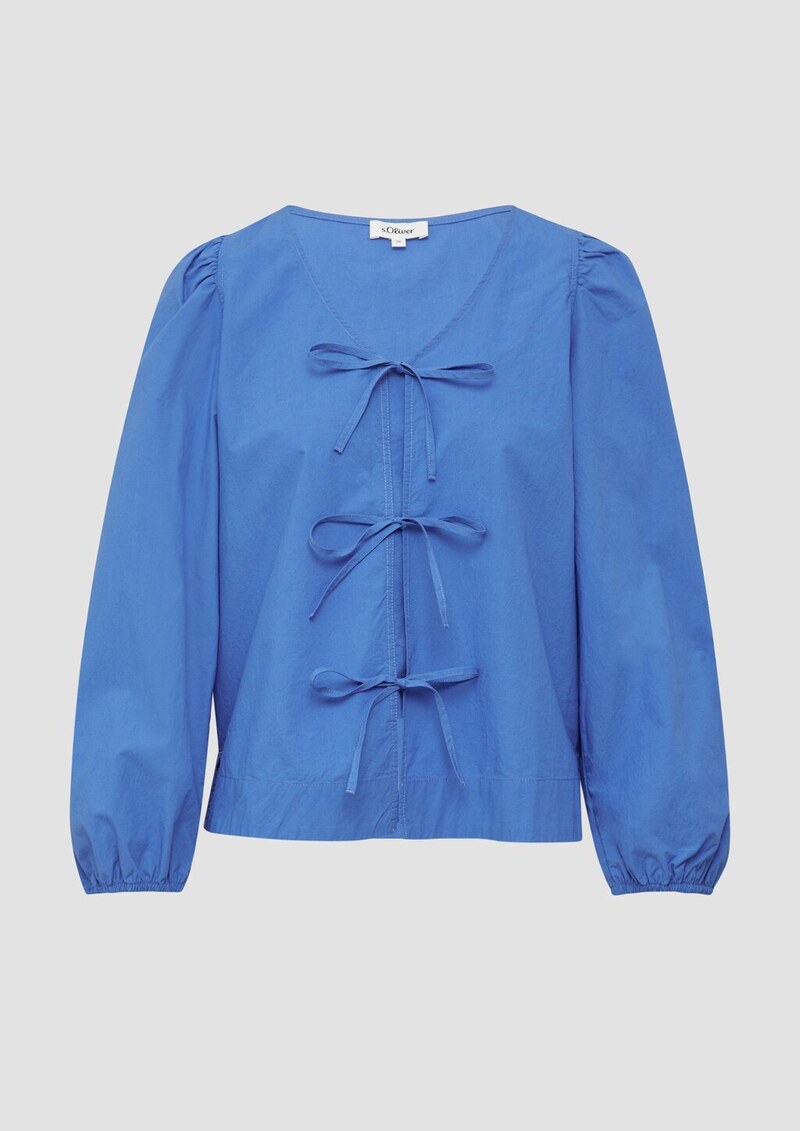 Verspielte Popeline-Bluse mit Schleifen und Puffärmeln