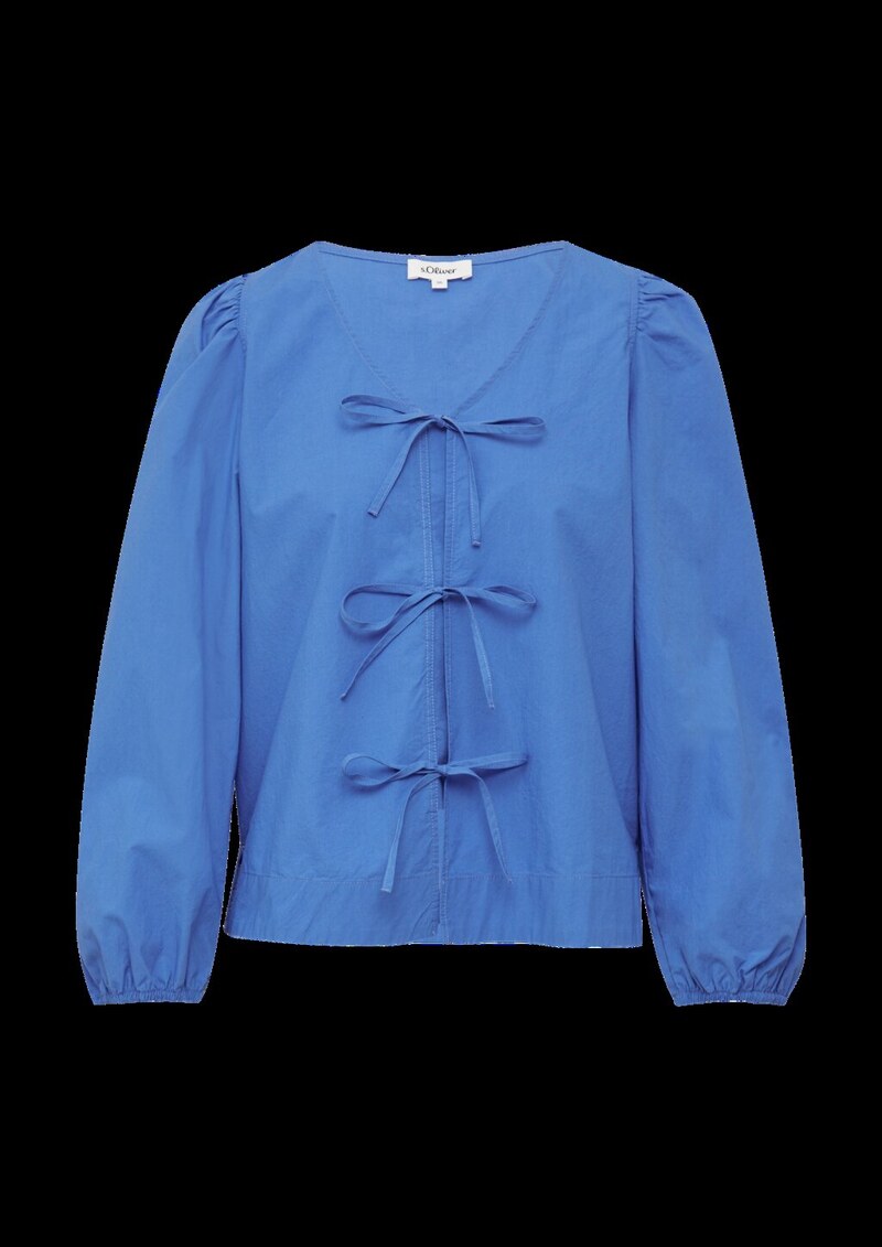 Verspielte Popeline-Bluse mit Schleifen und Puffärmeln