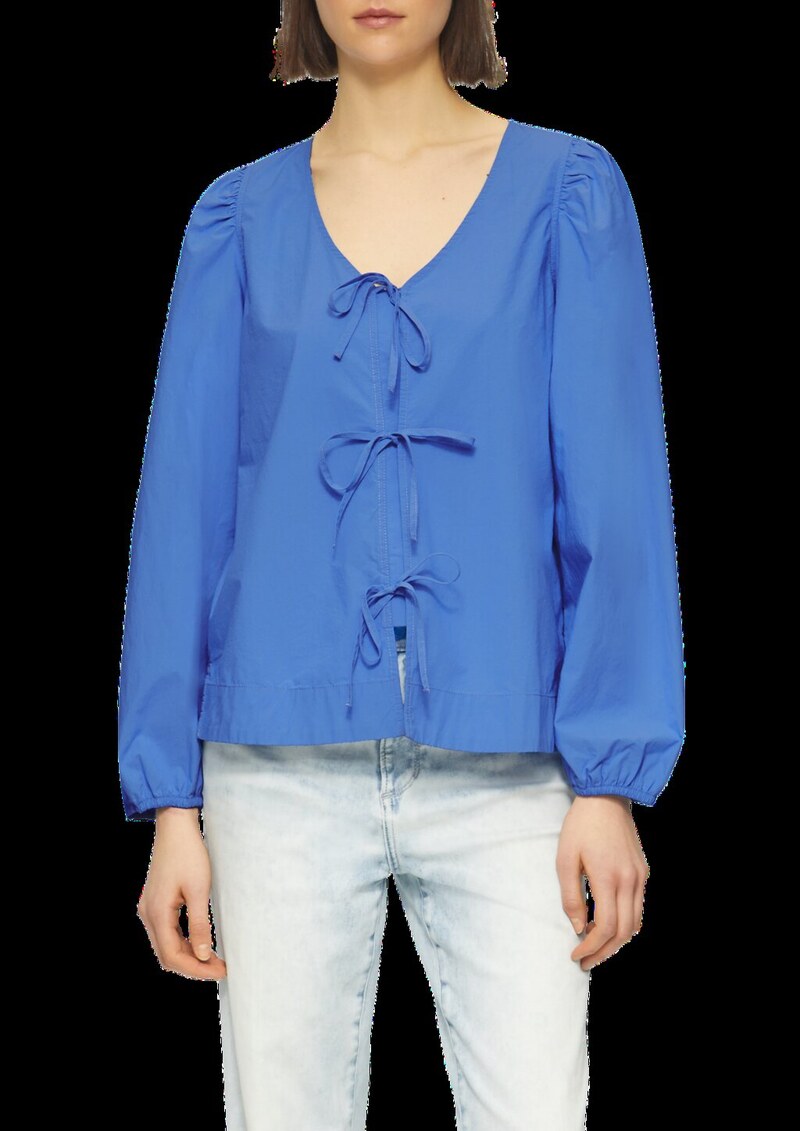 Verspielte Popeline-Bluse mit Schleifen und Puffärmeln