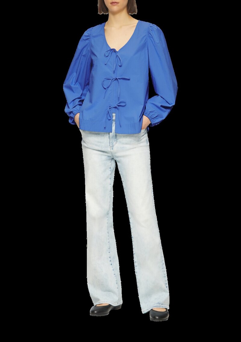 Verspielte Popeline-Bluse mit Schleifen und Puffärmeln