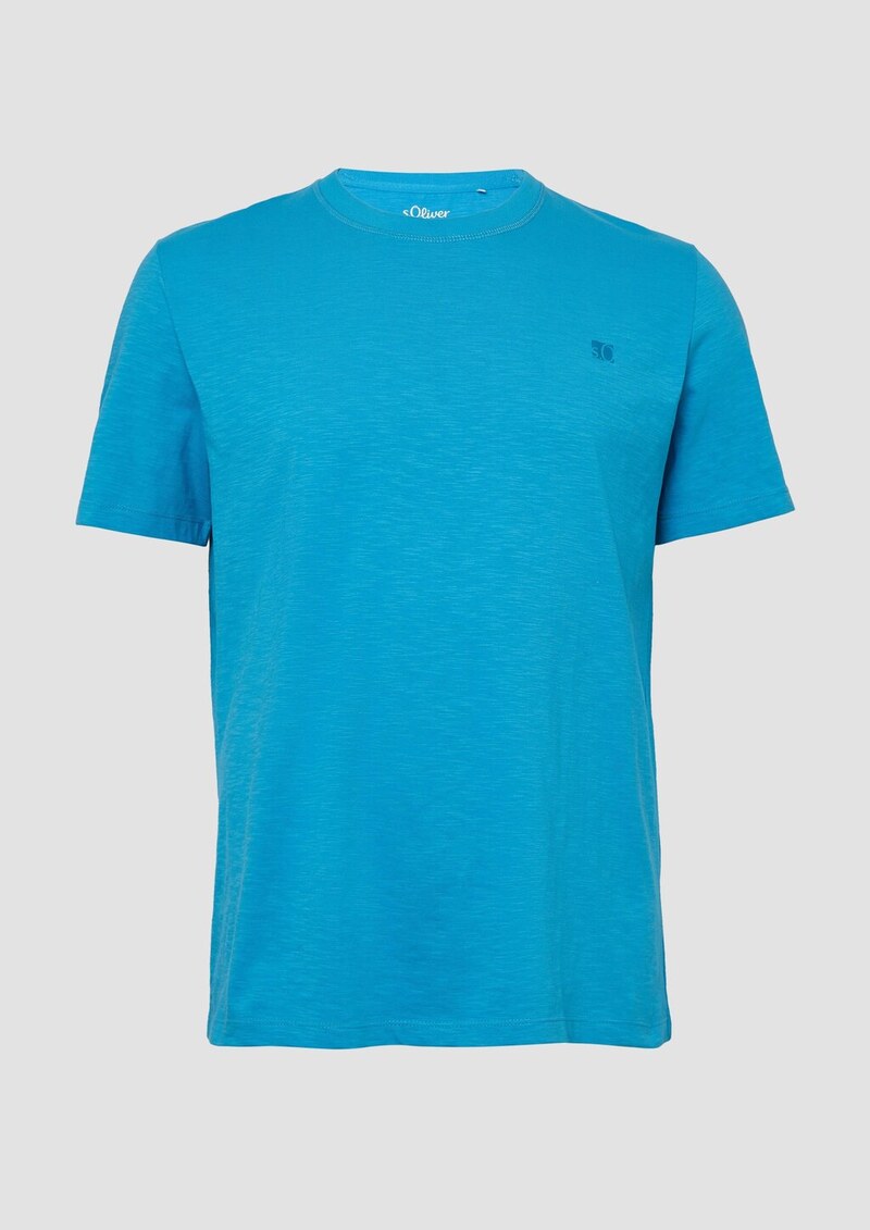 T-Shirt mit Flammgarnstruktur und Logo-Print