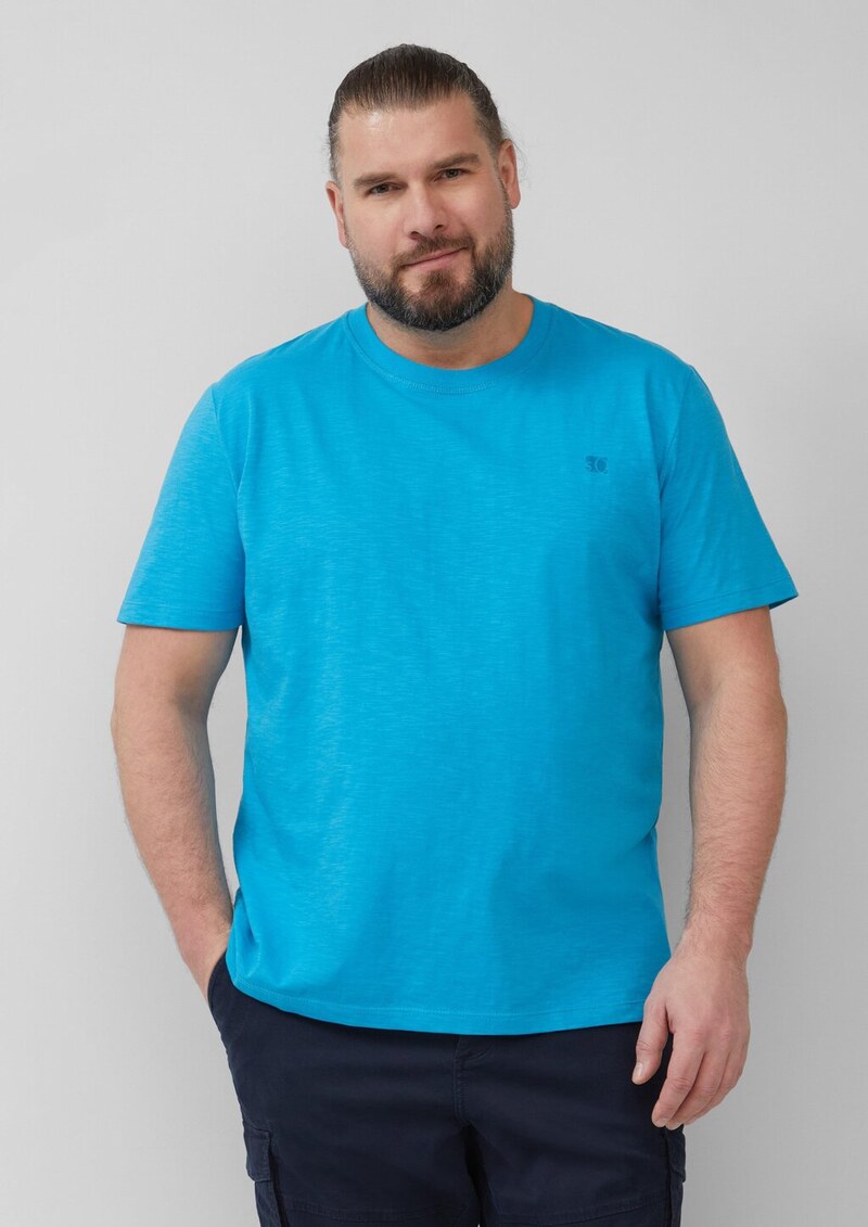 T-Shirt mit Flammgarnstruktur und Logo-Print