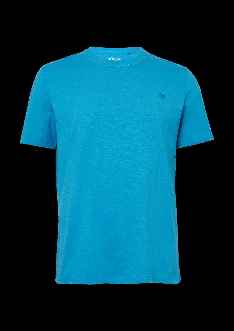 T-Shirt mit Flammgarnstruktur und Logo-Print