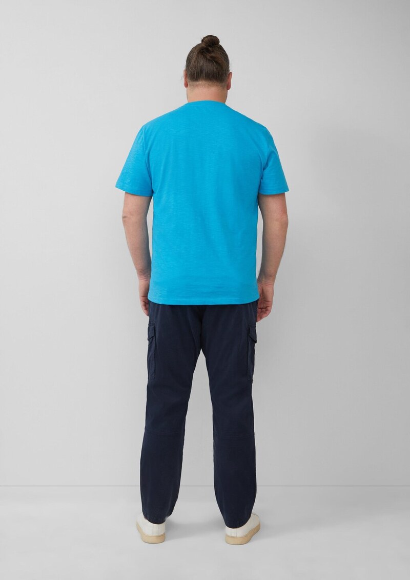 T-Shirt mit Flammgarnstruktur und Logo-Print