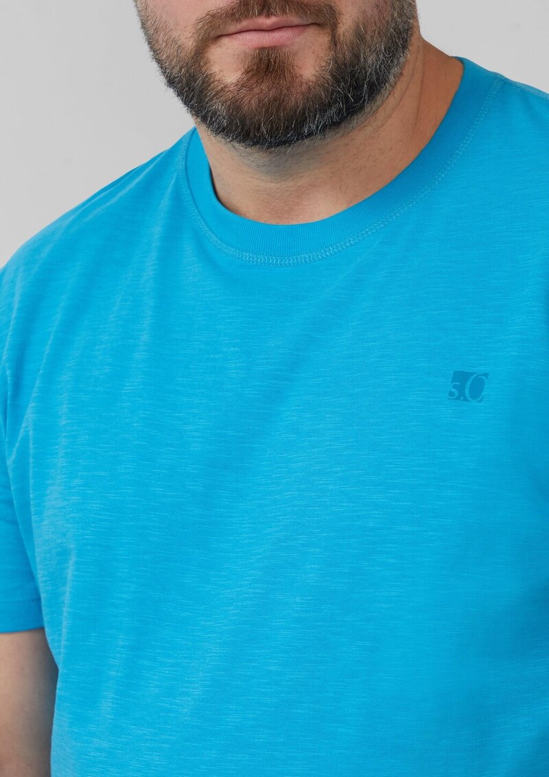 T-Shirt mit Flammgarnstruktur und Logo-Print