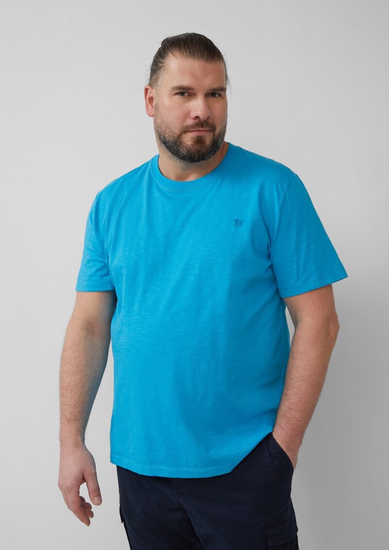 T-Shirt mit Flammgarnstruktur und Logo-Print