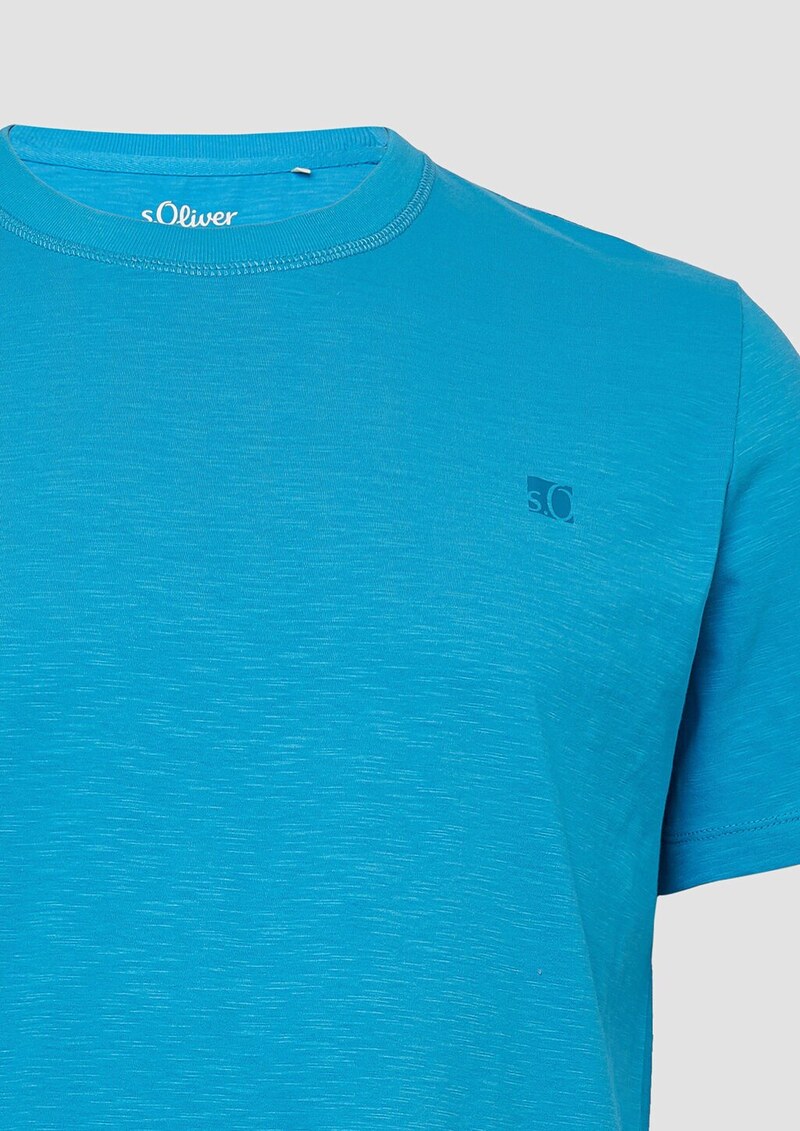 T-Shirt mit Flammgarnstruktur und Logo-Print