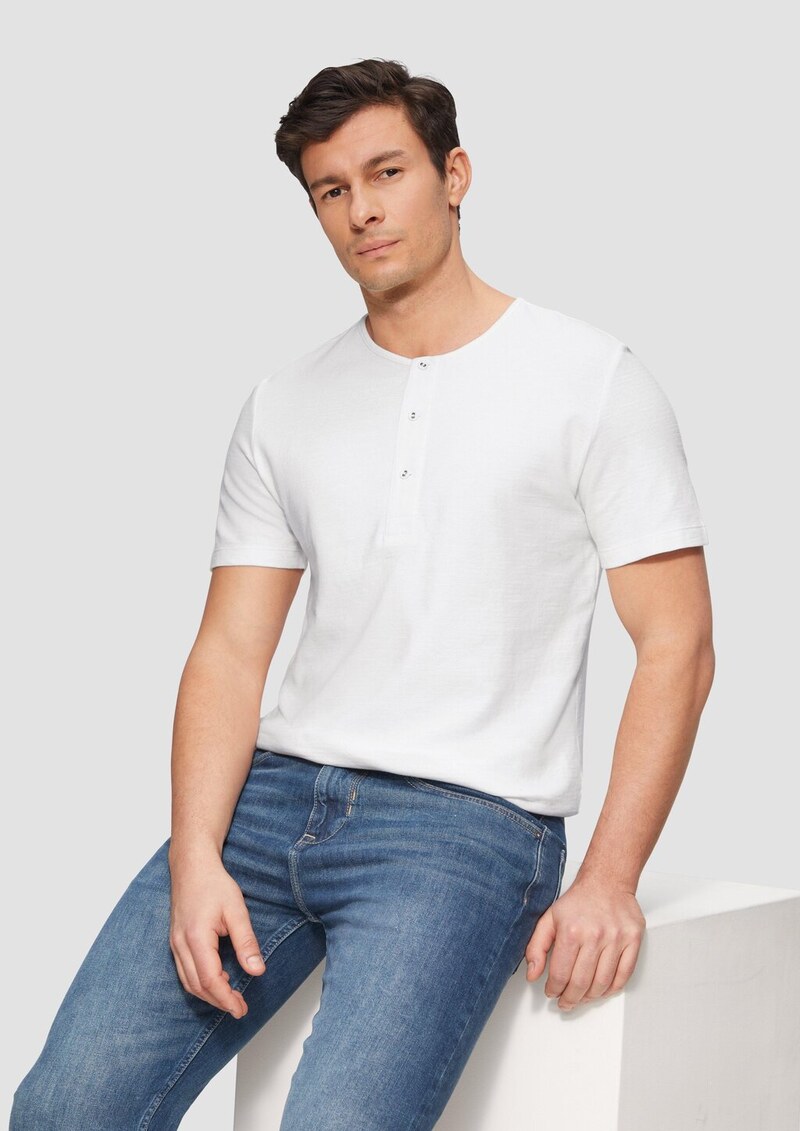 Henley-T-Shirt mit Flammgarnstruktur