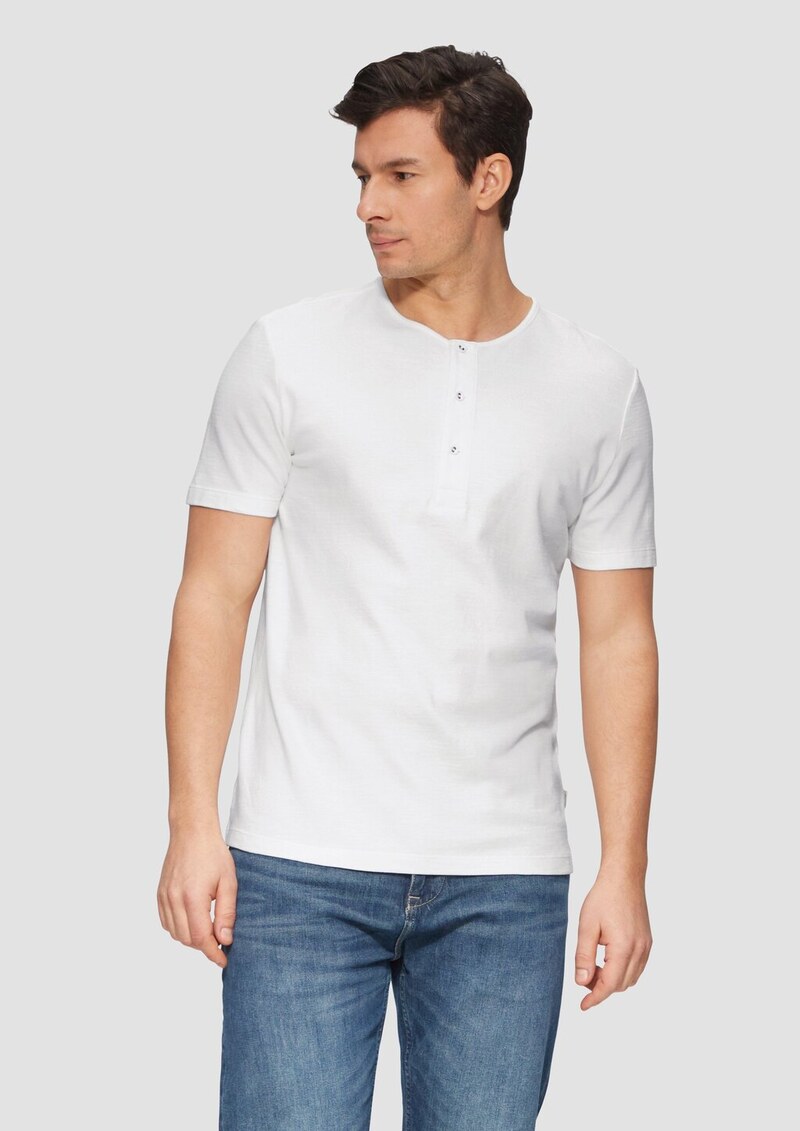 Henley-T-Shirt mit Flammgarnstruktur