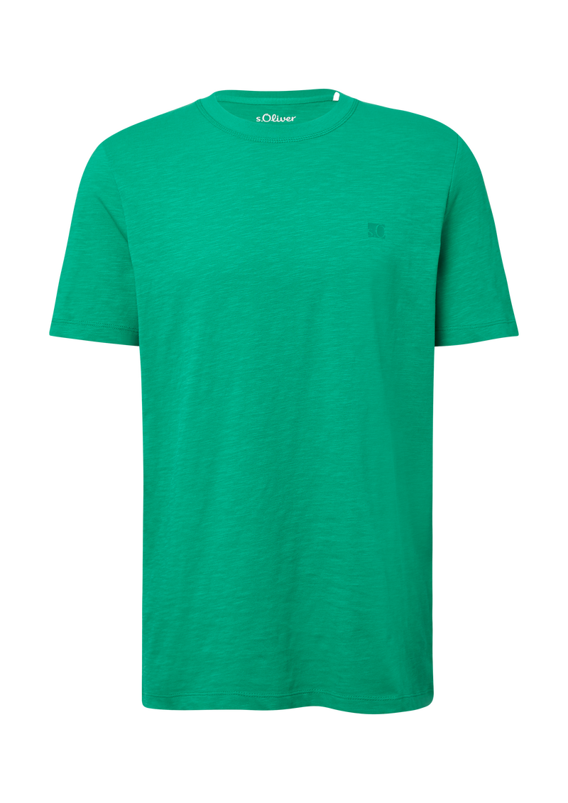 T-Shirt mit Flammgarnstruktur und Logo-Print