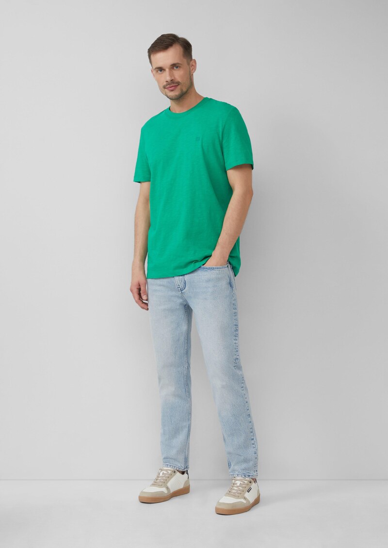 T-Shirt mit Flammgarnstruktur und Logo-Print