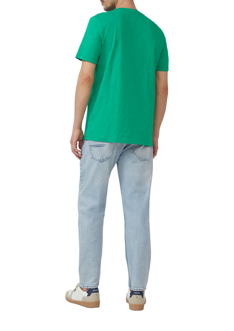 T-Shirt mit Flammgarnstruktur und Logo-Print