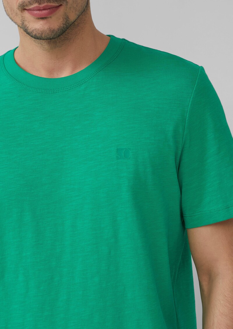 T-Shirt mit Flammgarnstruktur und Logo-Print