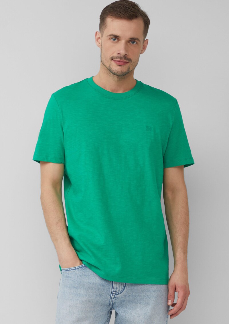 T-Shirt mit Flammgarnstruktur und Logo-Print