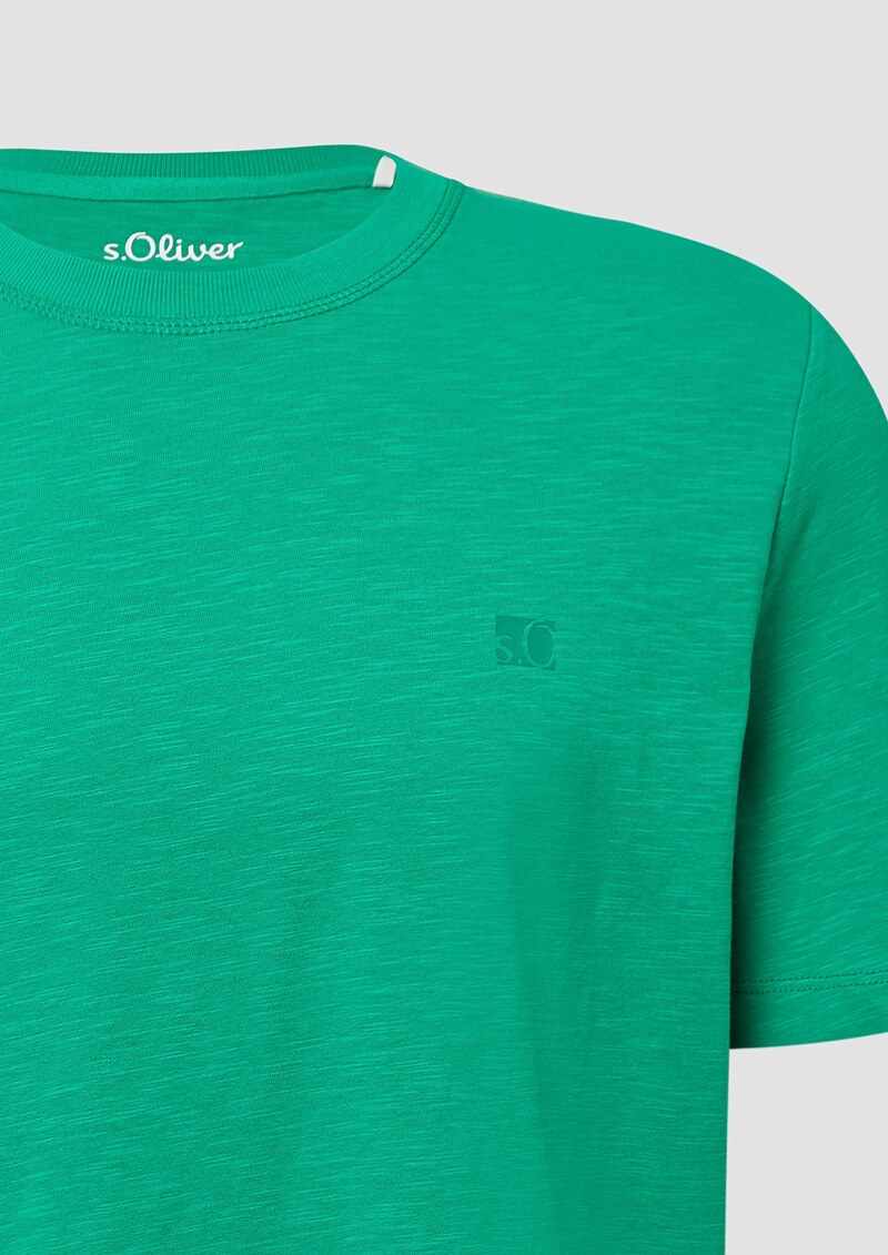 T-Shirt mit Flammgarnstruktur und Logo-Print