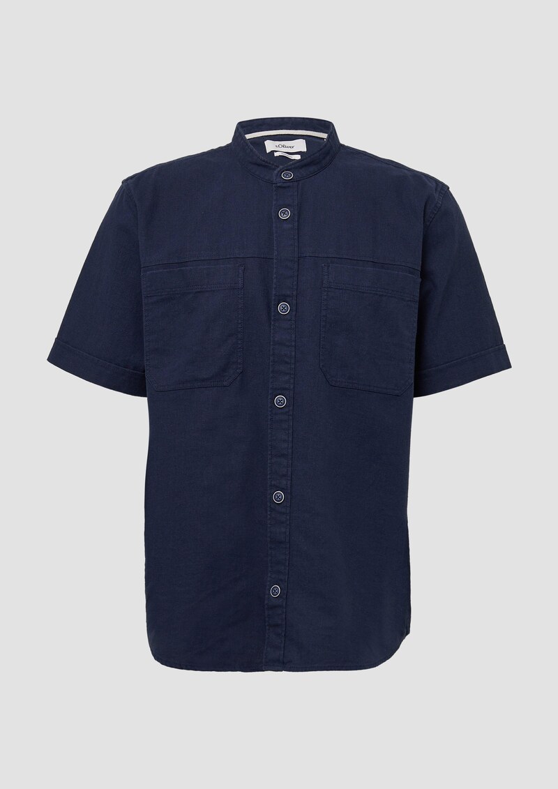 Relaxed Fit: Kurzarmhemd mit Stehkragen aus Leinenmix